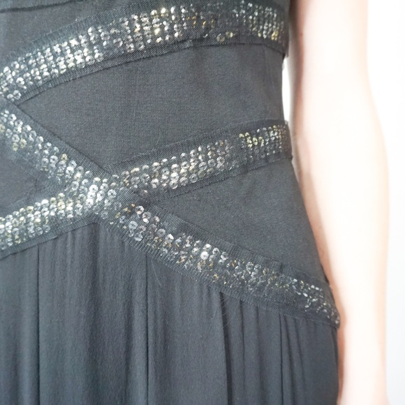 BCBGMaxAzria Sequin Ruffled Black Silk Gown NWT - Picture 8 of 8